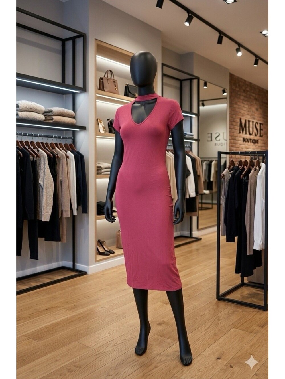 Vibe Sportswear Women's Red V neck Cap Sleeve Long Bodycon Maxi Dress Size L